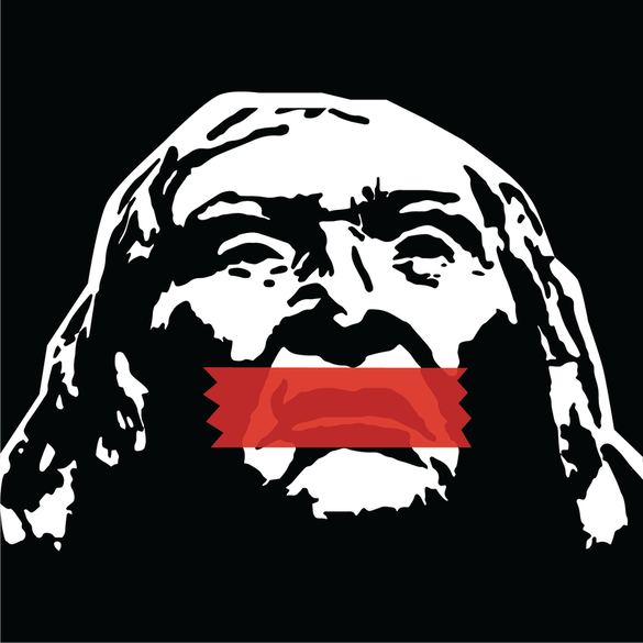 Image of Chief Seattle with red tape