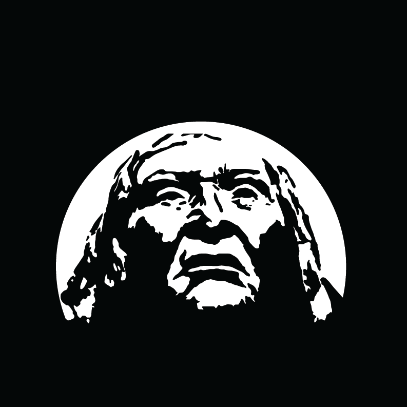 Ilustration of Chief Seattle in white on a black background