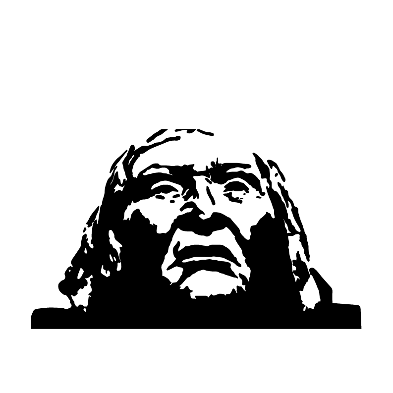 Black illustration of Chief Seattle on white background