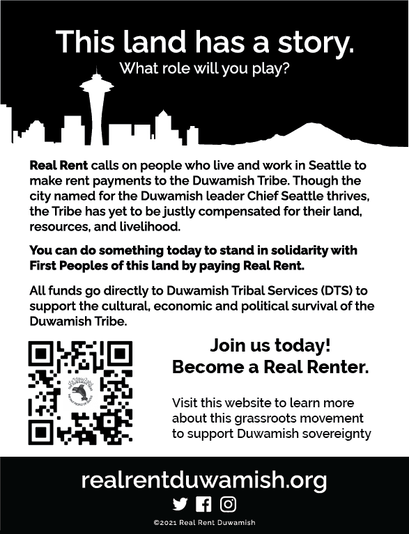 Real Rent Flyer for downloading. An illustration of the Seattle skyline with the heading 